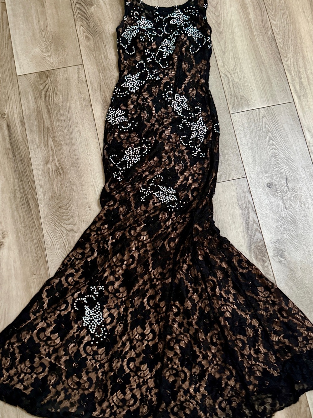 Jovani Black Lace & Nude Illusion Mermaid Gown